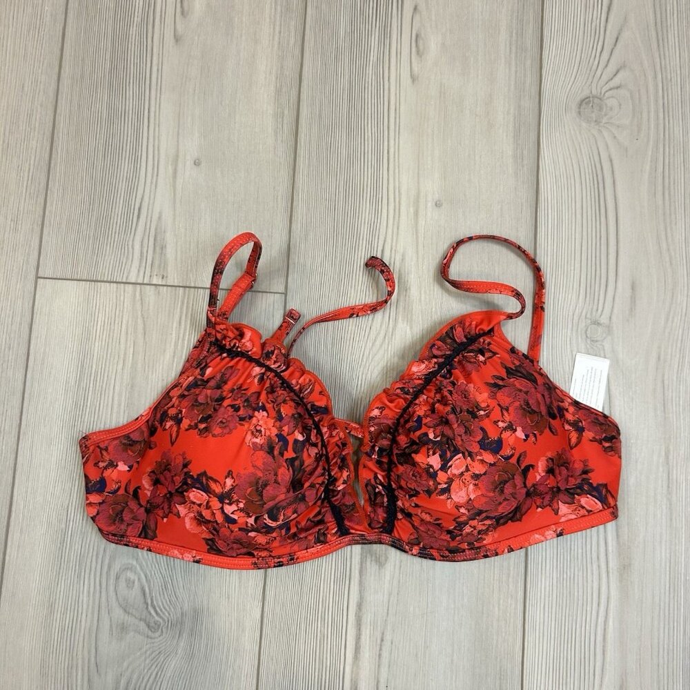 Lisa Blue Size Large US 10 Padded Push Up Bikini Top Adjustable Floral‎ Ruffled